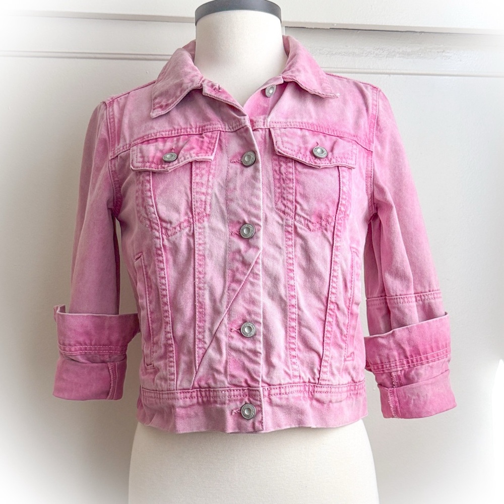 Free People Acid Washed Pink Denim Jacket